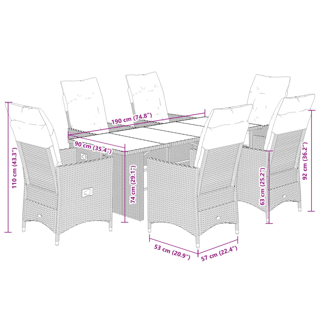 Set da Pranzo da Giardino 7 pz con Cuscini Beige in Polyrattan 3276808