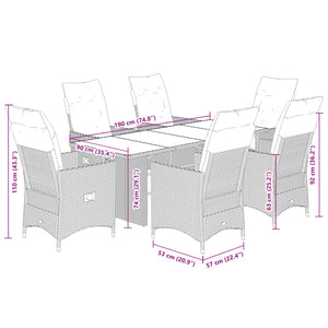 Set da Pranzo da Giardino 7 pz con Cuscini Beige in Polyrattan 3276808