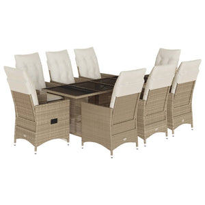 Set da Pranzo da Giardino 9 pz con Cuscini Beige in Polyrattan 3276810