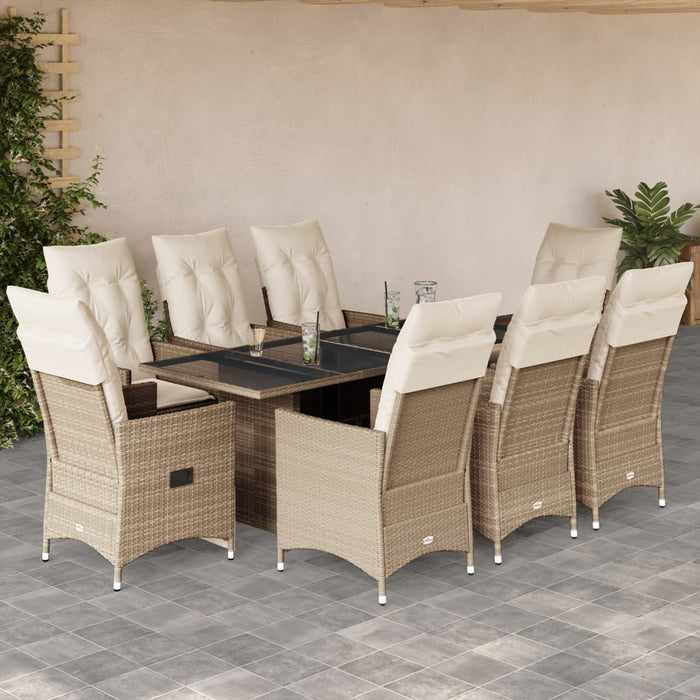 Set da Pranzo da Giardino 9 pz con Cuscini Beige in Polyrattan 3276810