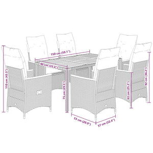 Set da Pranzo da Giardino 7 pz Nero con Cuscini in Polyrattan 3276835