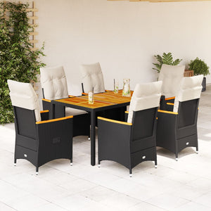 Set da Pranzo da Giardino 7 pz Nero con Cuscini in Polyrattan 3276835