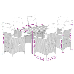 Set da Pranzo da Giardino 7 pz Nero con Cuscini in Polyrattan 3276836