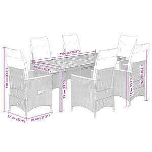 Set da Pranzo da Giardino 7 pz Nero con Cuscini in Polyrattan 3276837