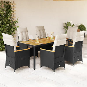 Set da Pranzo da Giardino 7 pz Nero con Cuscini in Polyrattan 3276837