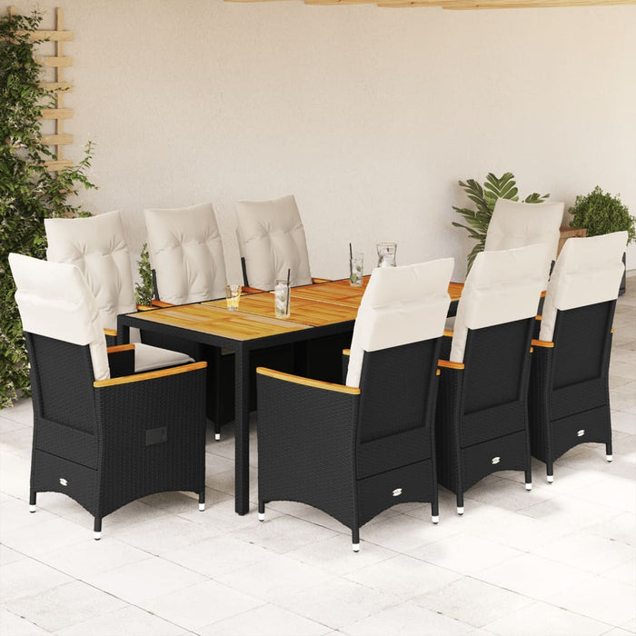 Set da Pranzo da Giardino 9 pz con Cuscini Nero in Polyrattan 3276839