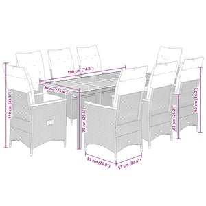 Set da Pranzo da Giardino 9 pz con Cuscini in Polyrattan Grigio 3276850