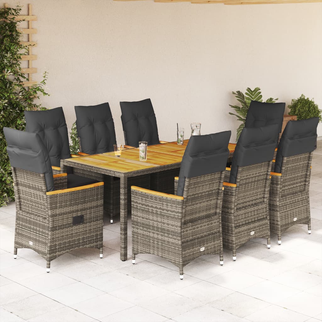 Set da Pranzo da Giardino 9 pz con Cuscini in Polyrattan Grigio 3276850