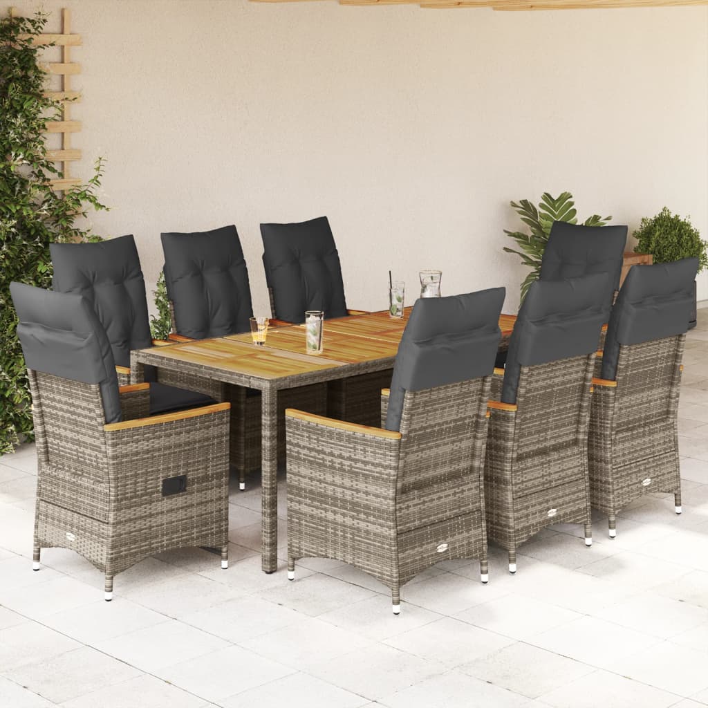 Set da Pranzo da Giardino 9 pz con Cuscini in Polyrattan Grigio 3276851