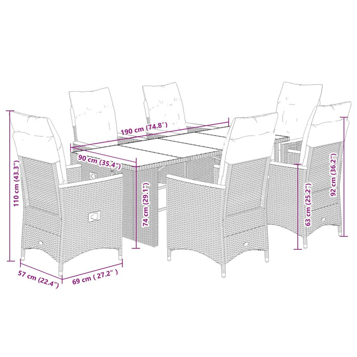 Set da Pranzo da Giardino 7 pz con Cuscini in Polyrattan Grigio 3276852