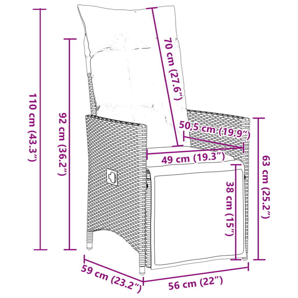 Set da Bistrò 3 pz con Cuscini Nero in Polyrattan 3276855