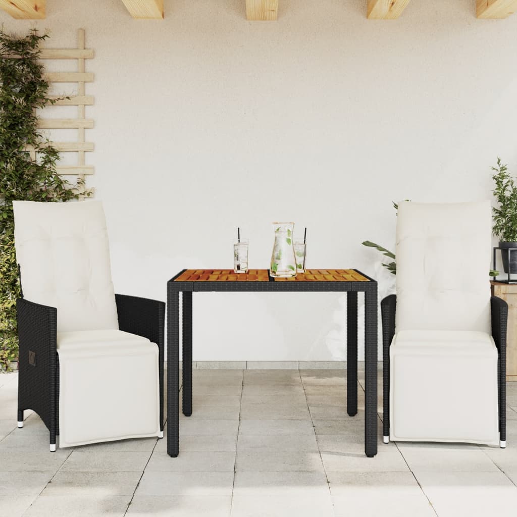 Set da Bistrò 3 pz con Cuscini Nero in Polyrattan 3276855