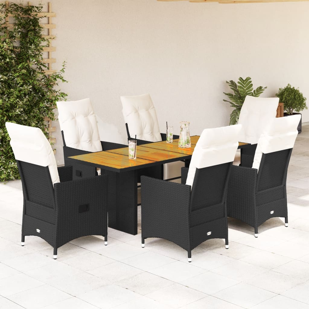 Set da Pranzo da Giardino 7 pz Nero con Cuscini in Polyrattan 3276861