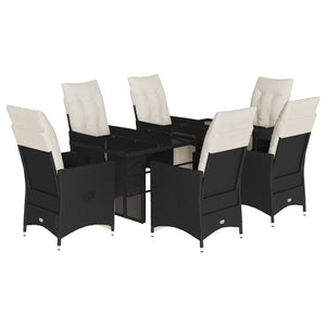 Set da Pranzo da Giardino 7 pz Nero con Cuscini in Polyrattan 3276869