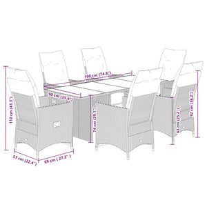 Set da Pranzo da Giardino 7 pz Nero con Cuscini in Polyrattan 3276869