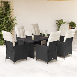 Set da Pranzo da Giardino 7 pz Nero con Cuscini in Polyrattan 3276869