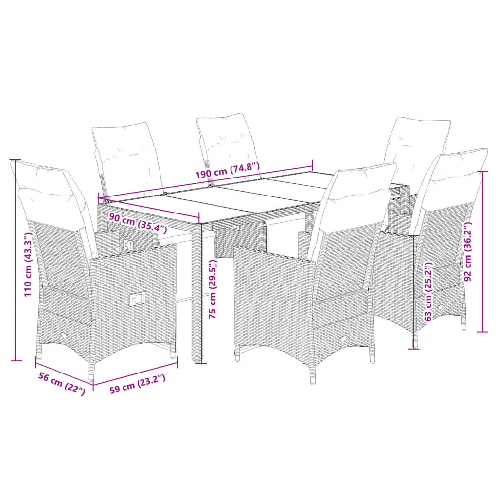 Set Bistrò da Giardino 7 pz con Cuscini in Polyrattan Grigio 3276889