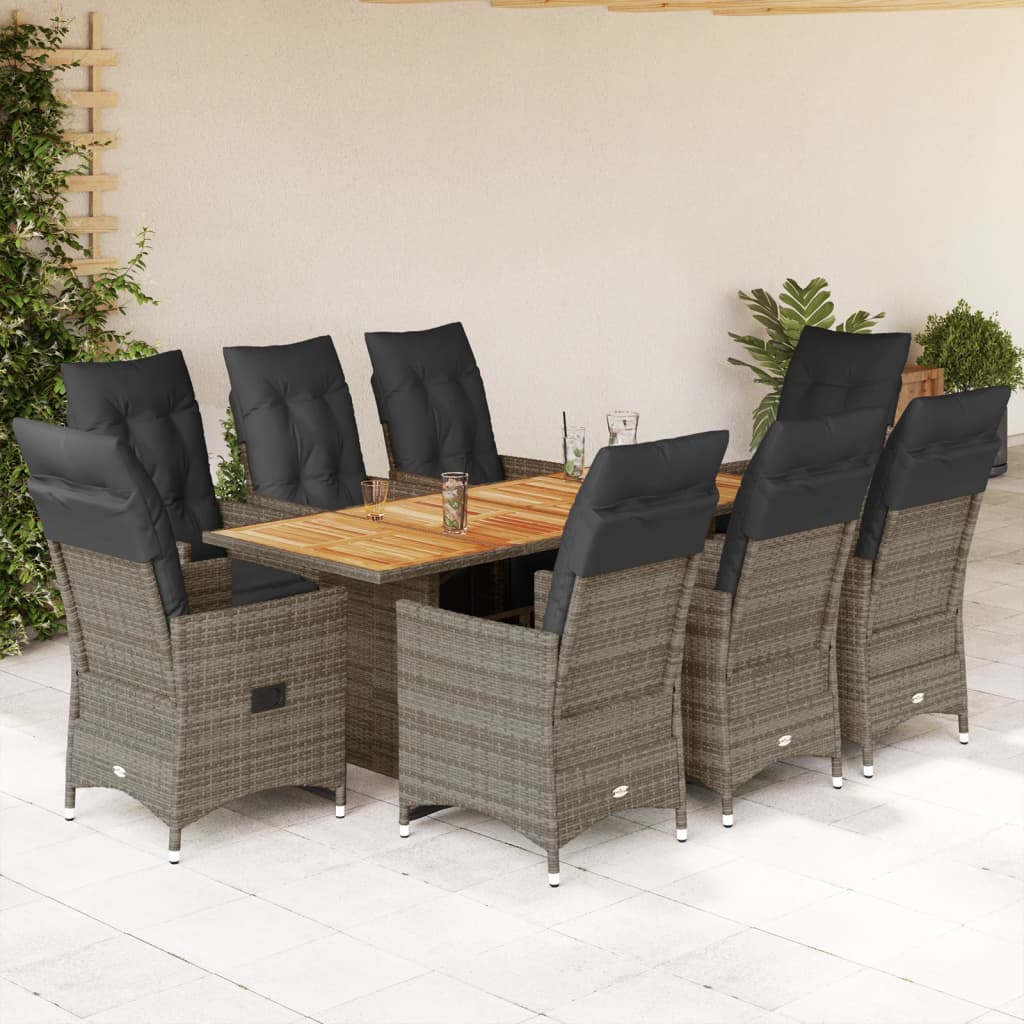 Set Bistrò da Giardino 9 pz con Cuscini in Polyrattan Grigio 3276892