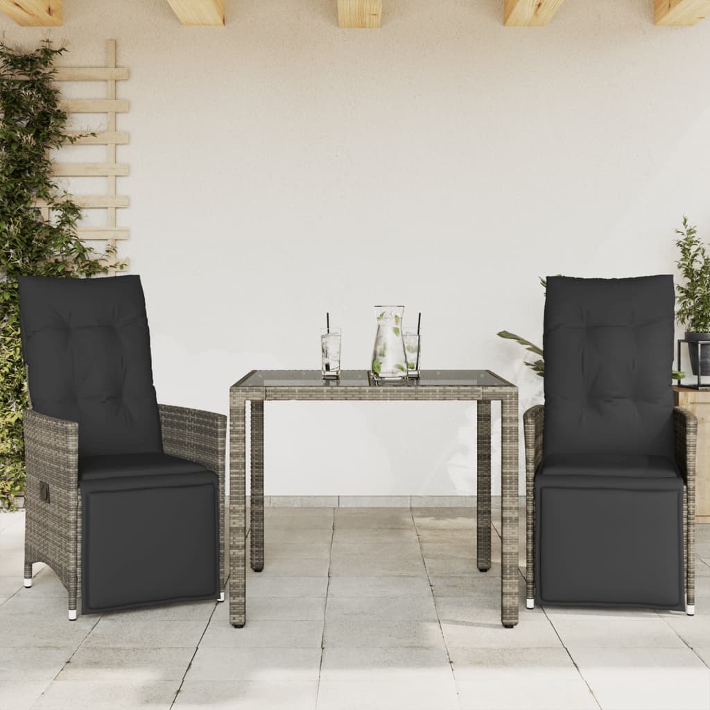 Set Bistrò da Giardino 3 pz con Cuscini in Polyrattan Grigio 3276893