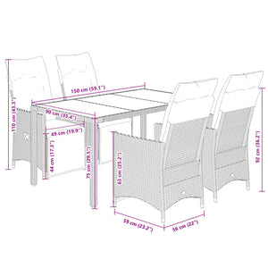 Set Bistrò da Giardino 5 pz con Cuscini in Polyrattan Grigio 3276895