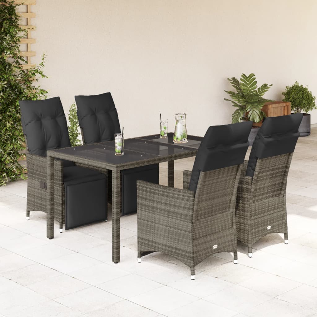 Set Bistrò da Giardino 5 pz con Cuscini in Polyrattan Grigio 3276895