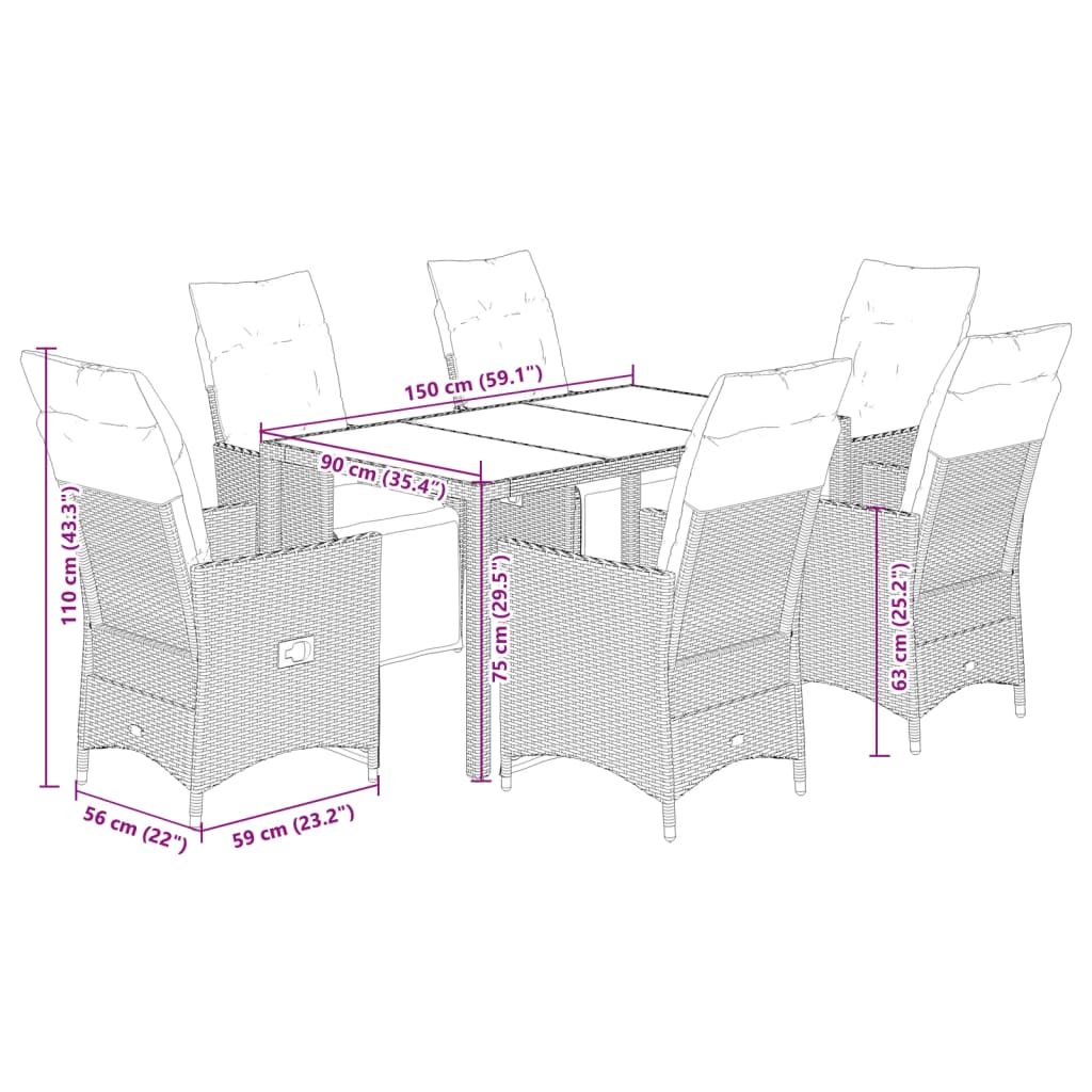 Set Bistrò da Giardino 7 pz con Cuscini in Polyrattan Grigio 3276896