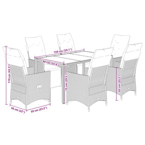 Set Bistrò da Giardino 7 pz con Cuscini in Polyrattan Grigio 3276896