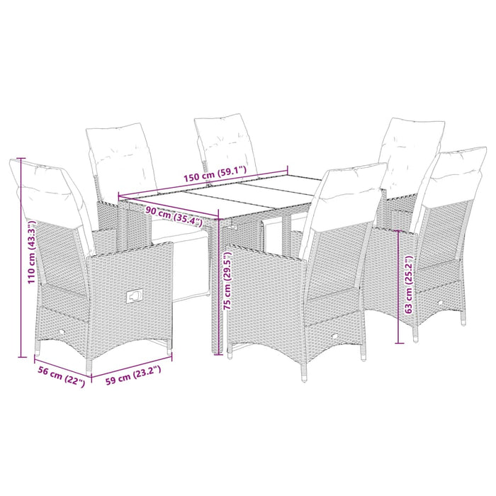 Set Bistrò da Giardino 7 pz con Cuscini in Polyrattan Grigio 3276896