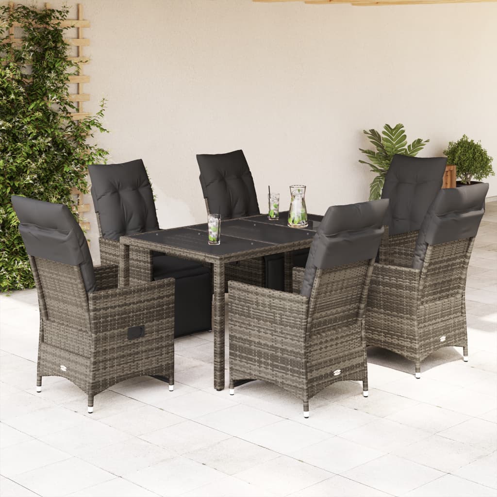 Set Bistrò da Giardino 7 pz con Cuscini in Polyrattan Grigio 3276896