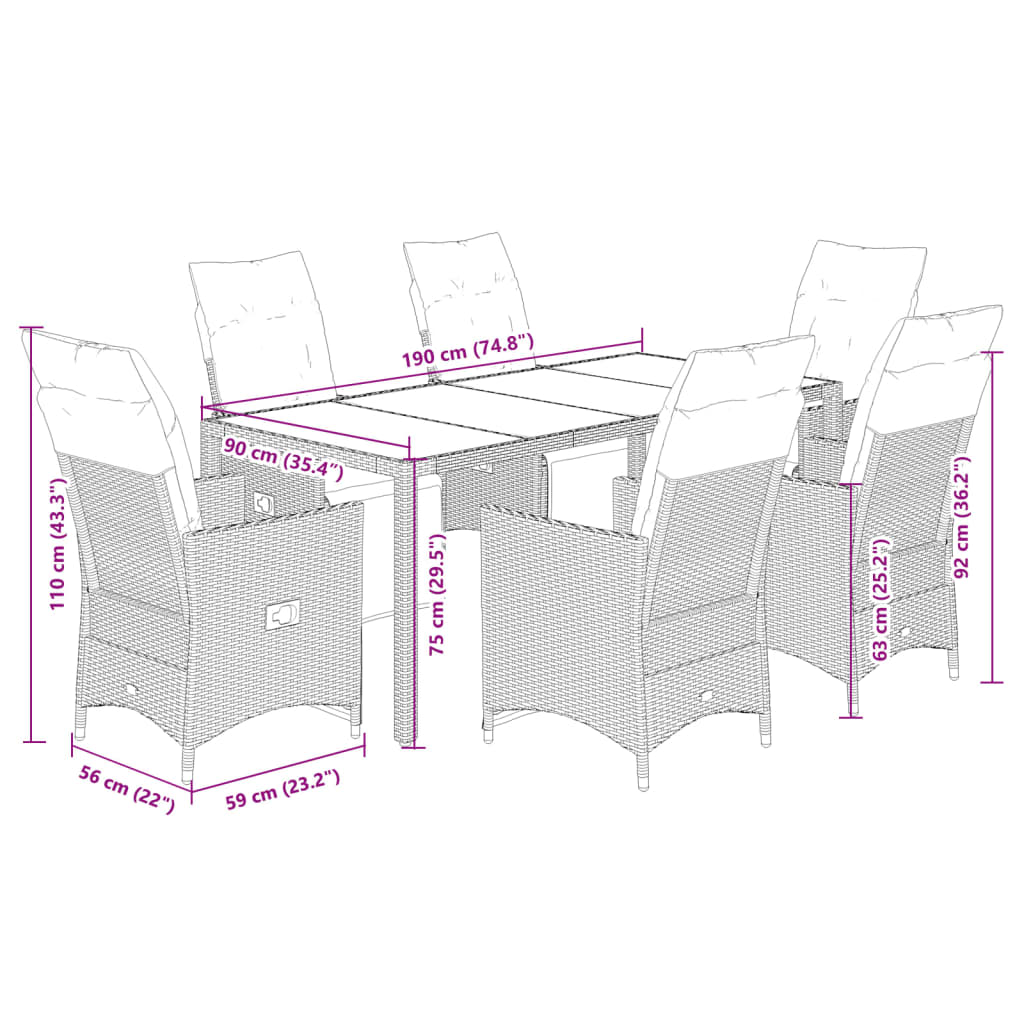 Set Bistrò da Giardino 7 pz con Cuscini in Polyrattan Grigio 3276897