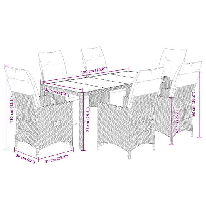 Set Bistrò da Giardino 7 pz con Cuscini in Polyrattan Grigio 3276897