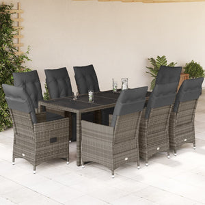 Set Bistrò da Giardino 9 pz con Cuscini in Polyrattan Grigio 3276898