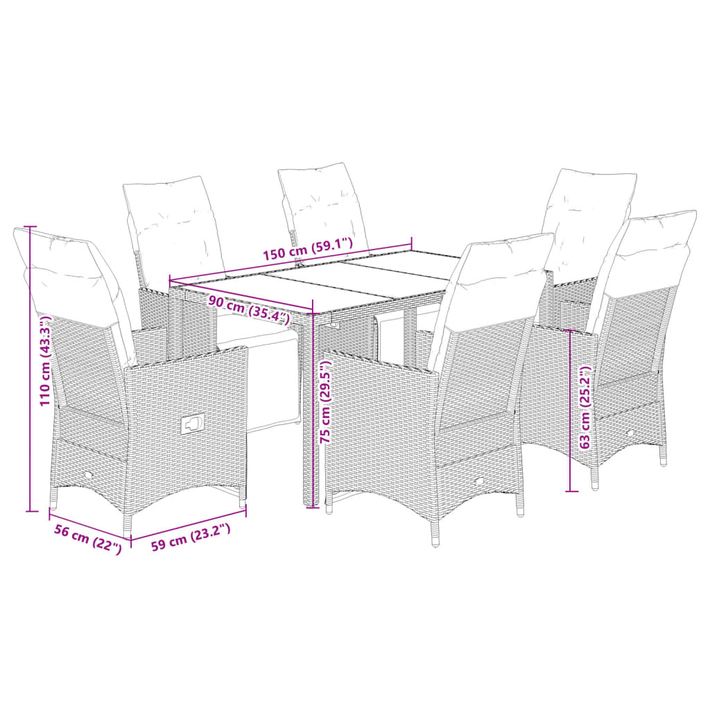 Set Bistrò da Giardino 7 pz con Cuscini in Polyrattan Marrone 3276918