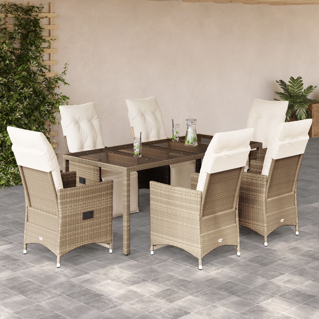 Set da Bistrò da Giardino 7 pz con Cuscini Beige in Polyrattan 3276941