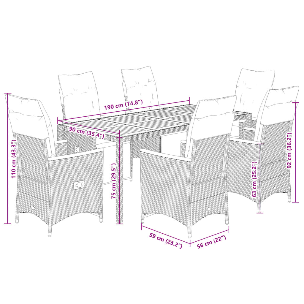 Set da Bistrò da Giardino 7 pz con Cuscini Nero in Polyrattan 3276963