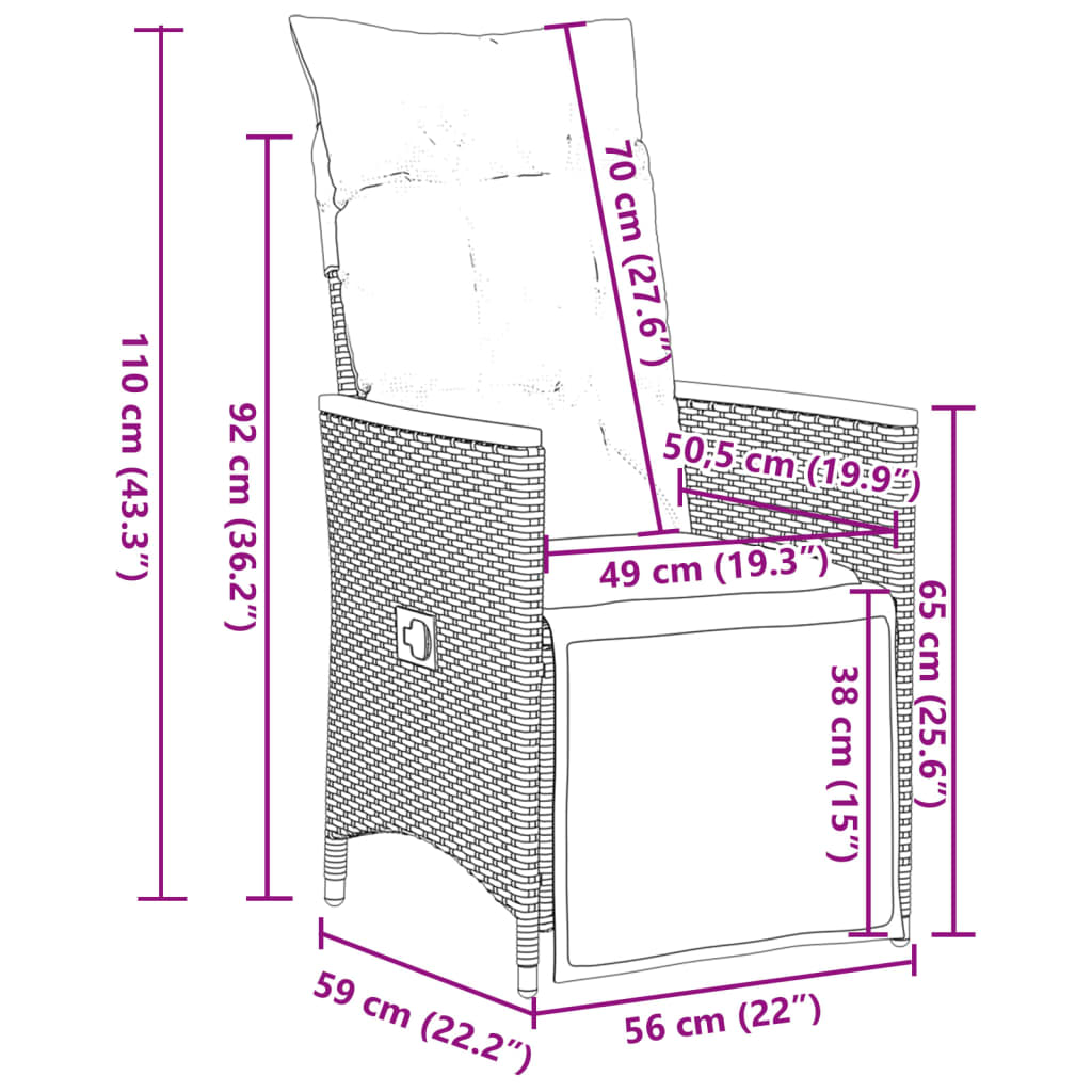 Set da Bistrò da Giardino 7 pz con Cuscini Nero in Polyrattan 3276963