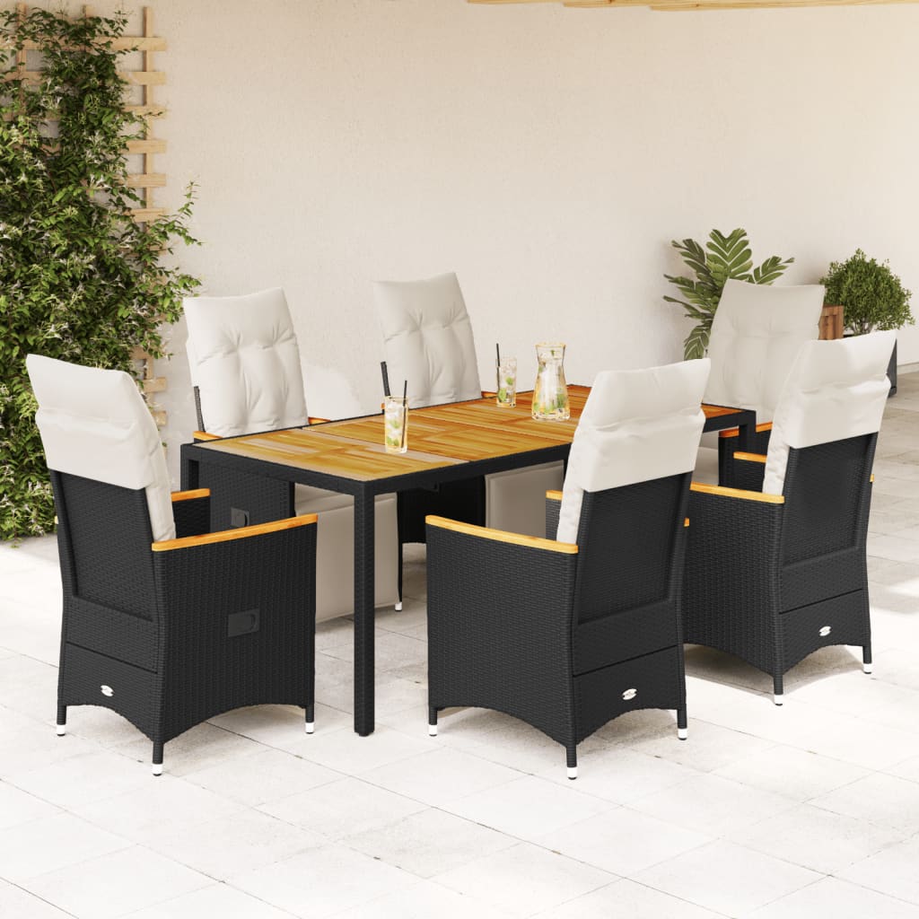 Set da Bistrò da Giardino 7 pz con Cuscini Nero in Polyrattan 3276963