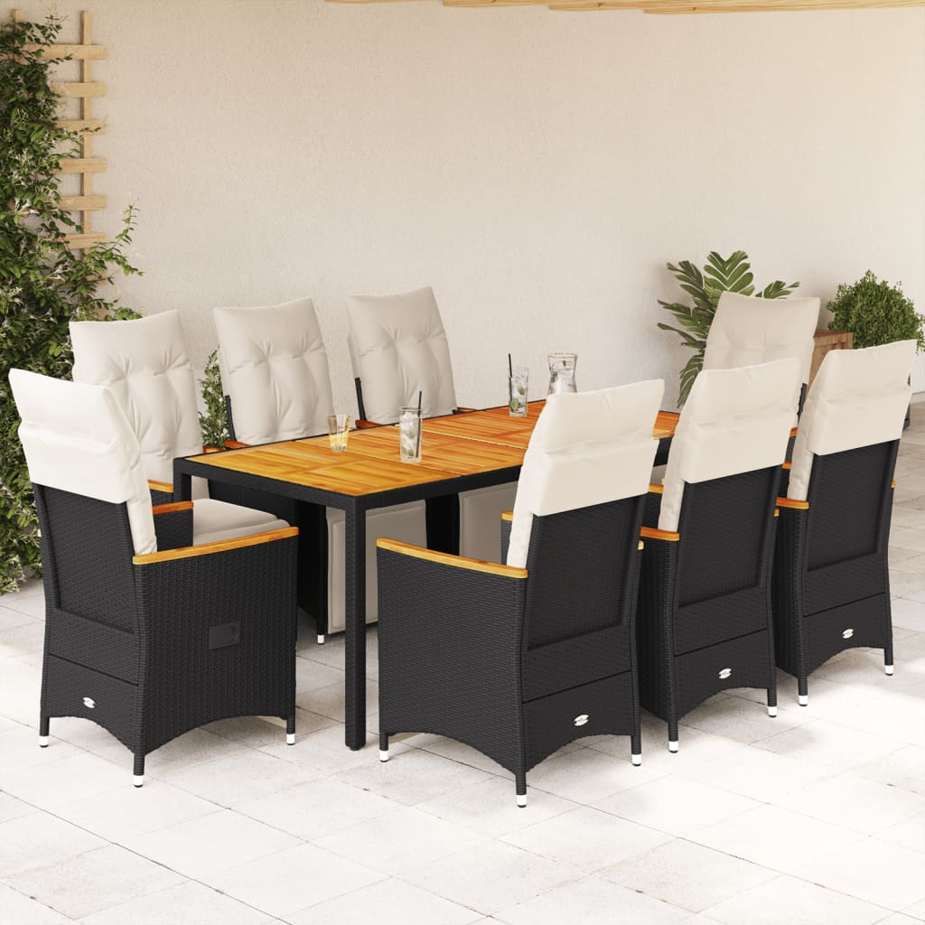 Set Bistrò da Giardino 9 pz con Cuscini in Polyrattan Nero 3276964