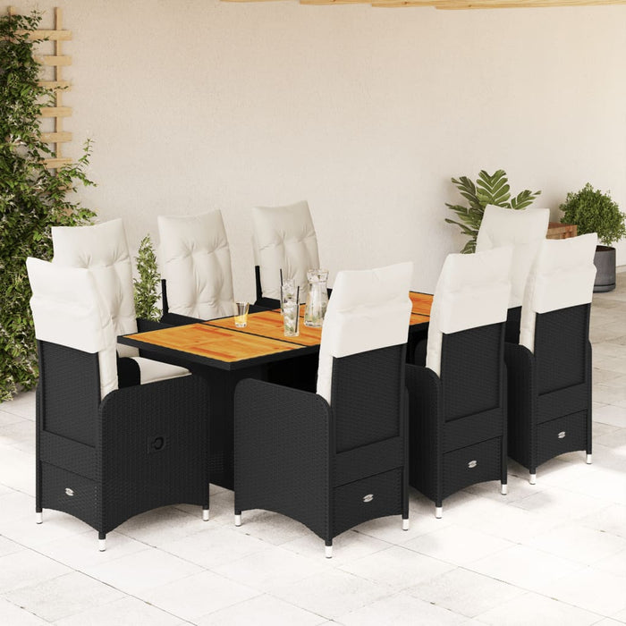 Set Bistrò da Giardino 9 pz con Cuscini in Polyrattan Nero 3276985