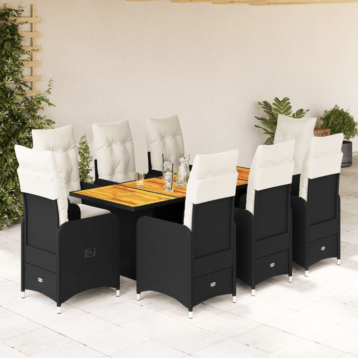 Set Bistrò da Giardino 9 pz con Cuscini in Polyrattan Nero 3276986