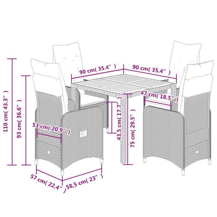 Set Bistrò da Giardino 5 pz con Cuscini in Polyrattan Grigio 3277021