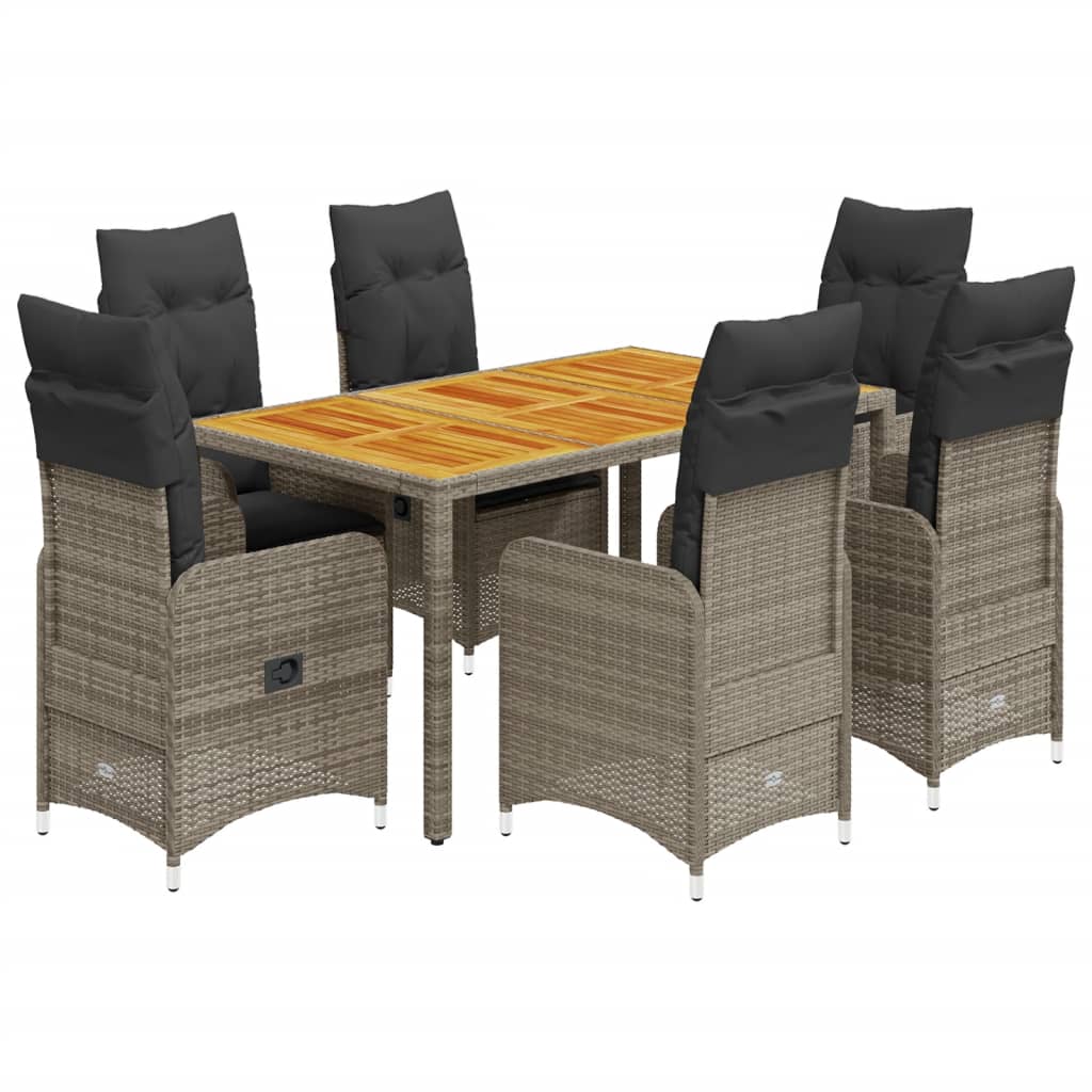 Set Bistrò da Giardino 7 pz con Cuscini in Polyrattan Grigio 3277023