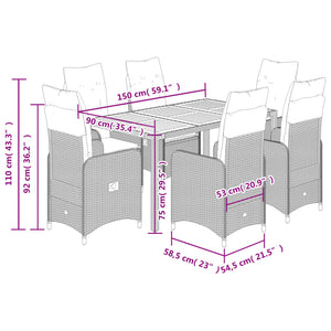 Set Bistrò da Giardino 7 pz con Cuscini in Polyrattan Grigio 3277023