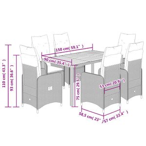 Set Bistrò da Giardino 7 pz con Cuscini in Polyrattan Grigio 3277024