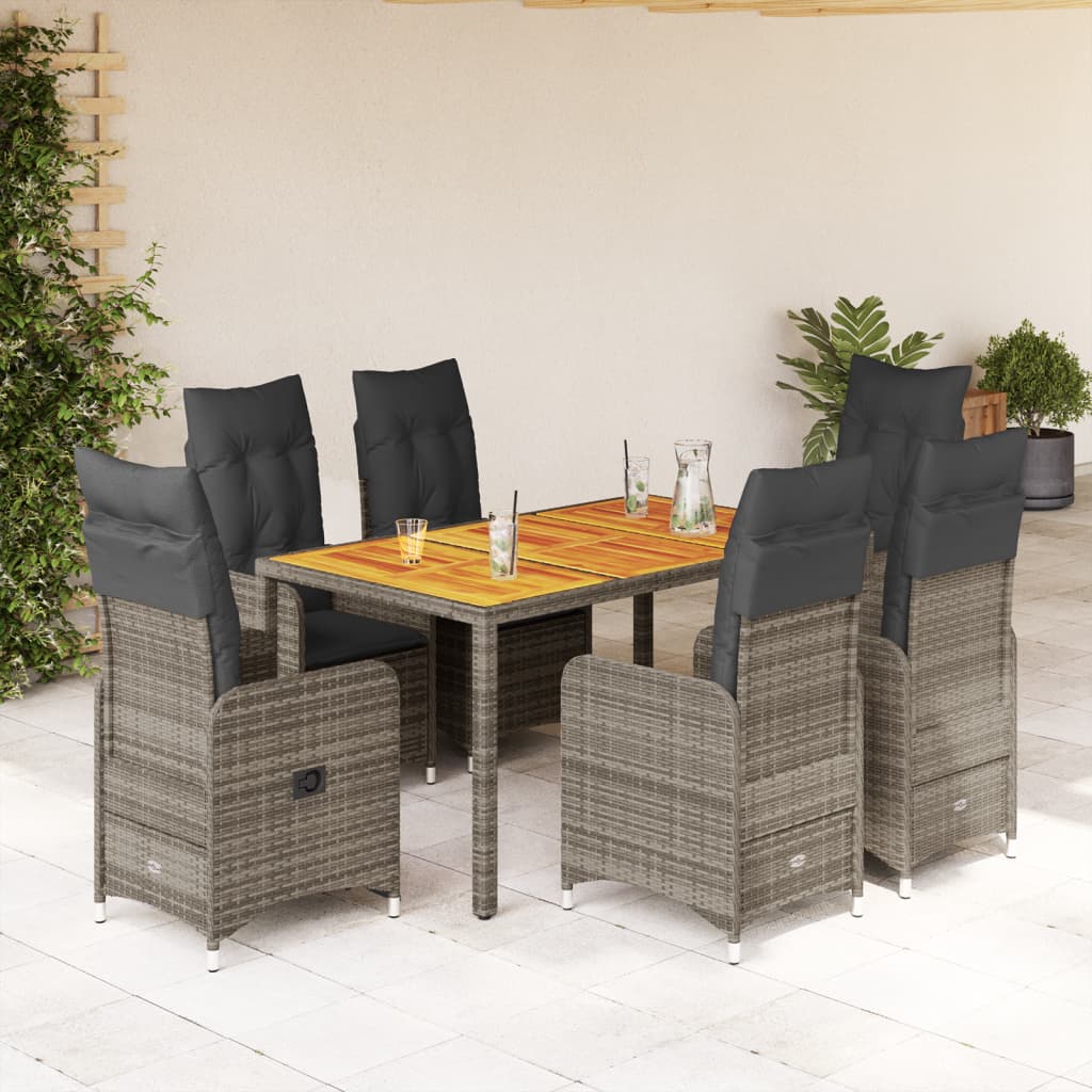 Set Bistrò da Giardino 7 pz con Cuscini in Polyrattan Grigio 3277024