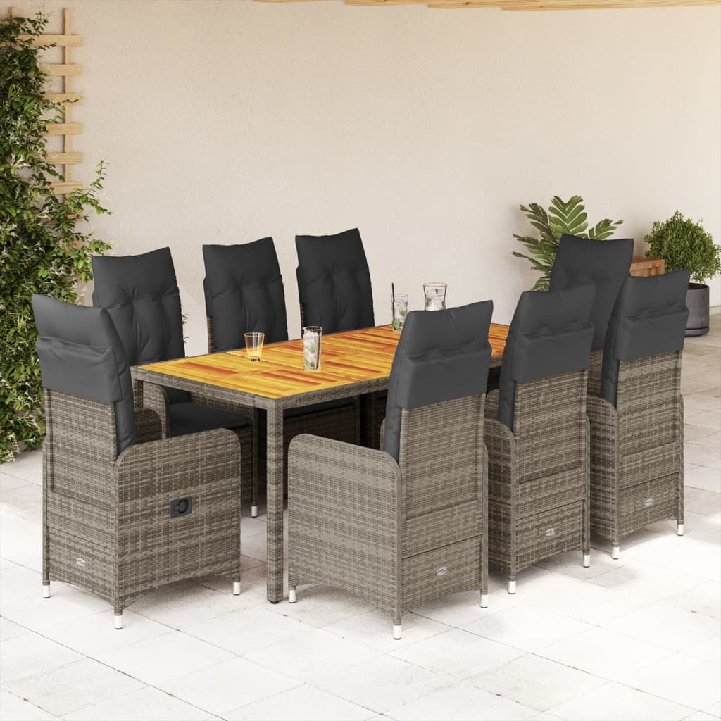 Set Bistrò da Giardino 9 pz con Cuscini in Polyrattan Grigio 3277026