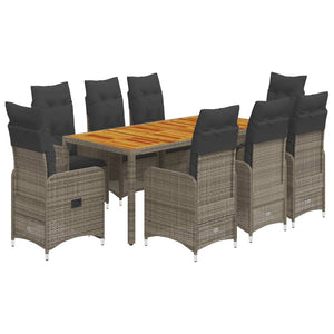 Set Bistrò da Giardino 9 pz con Cuscini in Polyrattan Grigio 3277027