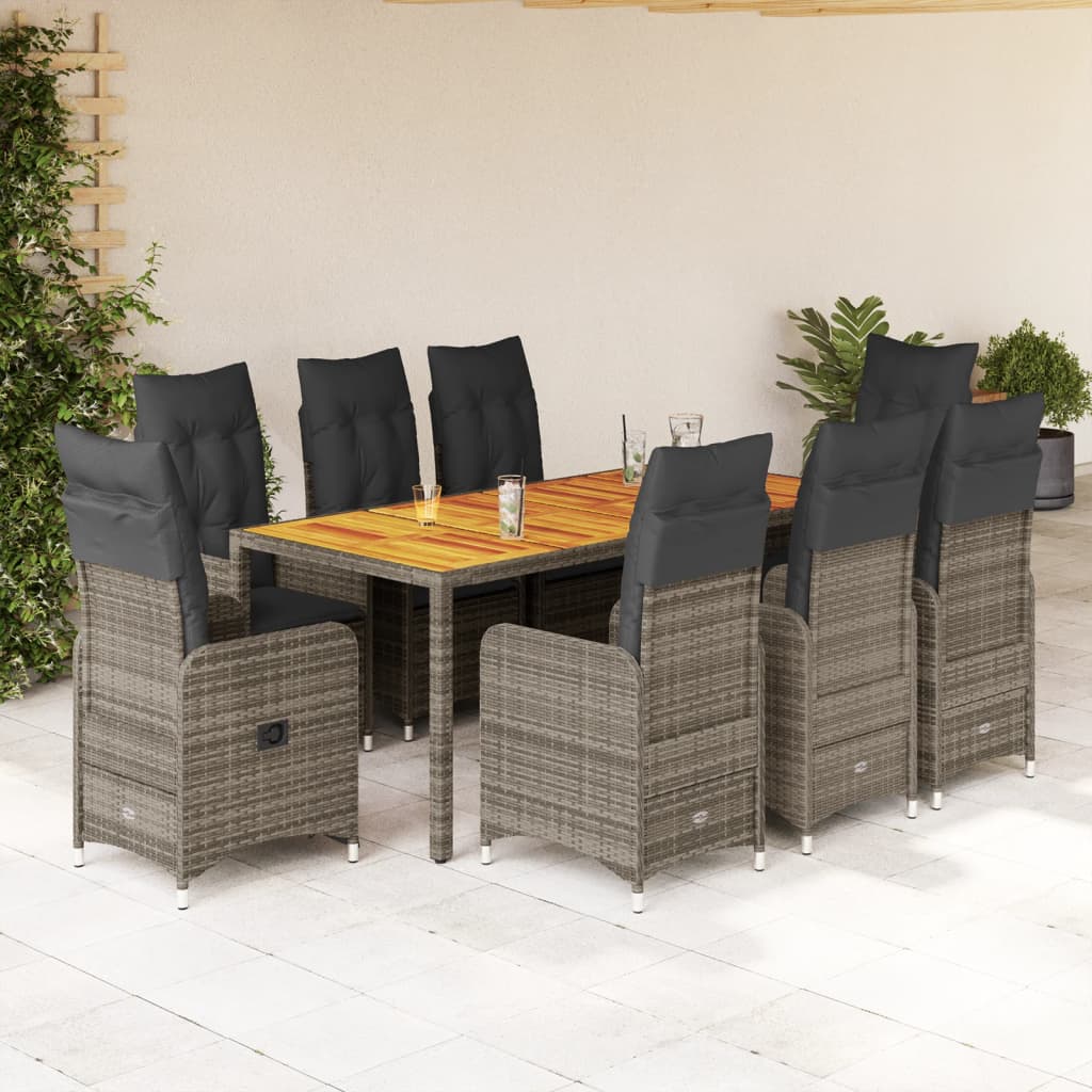 Set Bistrò da Giardino 9 pz con Cuscini in Polyrattan Grigio 3277027