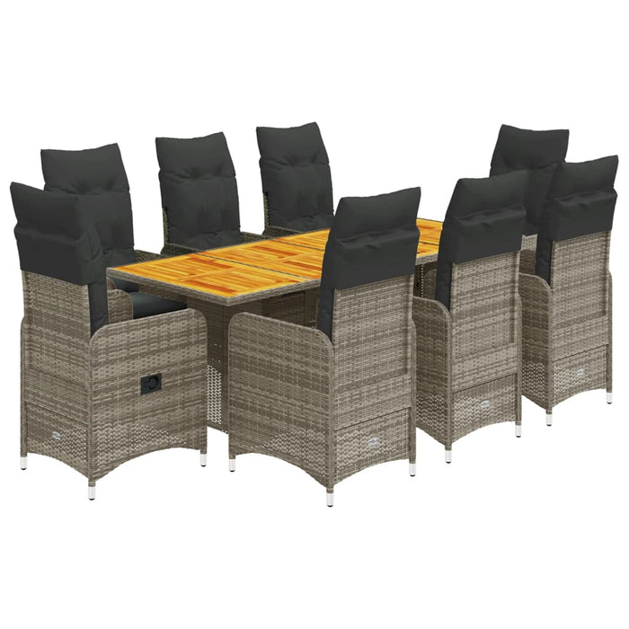 Set Bistrò da Giardino 9 pz con Cuscini in Polyrattan Grigio 3277029