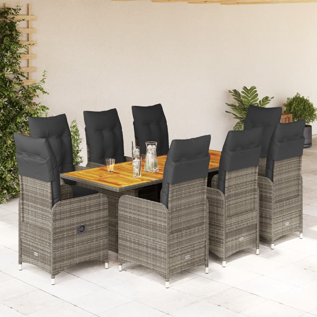 Set Bistrò da Giardino 9 pz con Cuscini in Polyrattan Grigio 3277029